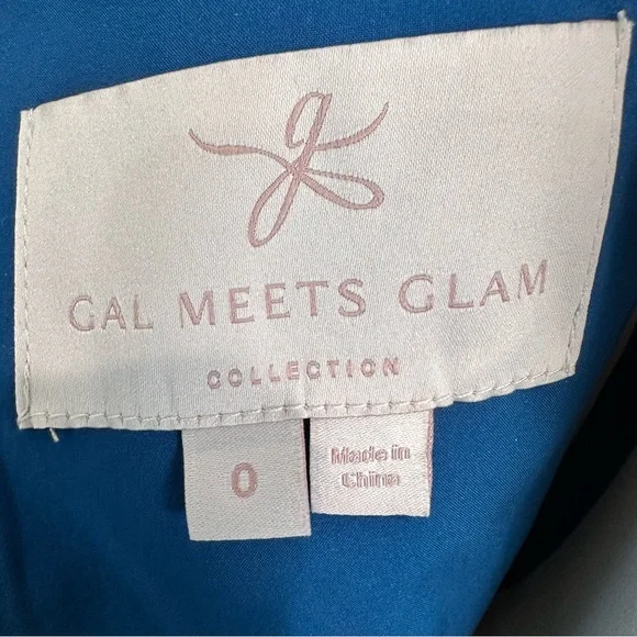 Gal Meets Glam Blue Dark Rose Gold Pleated Spaghetti Strap Cocktail Dress Size 0 - Picture 9 of 12